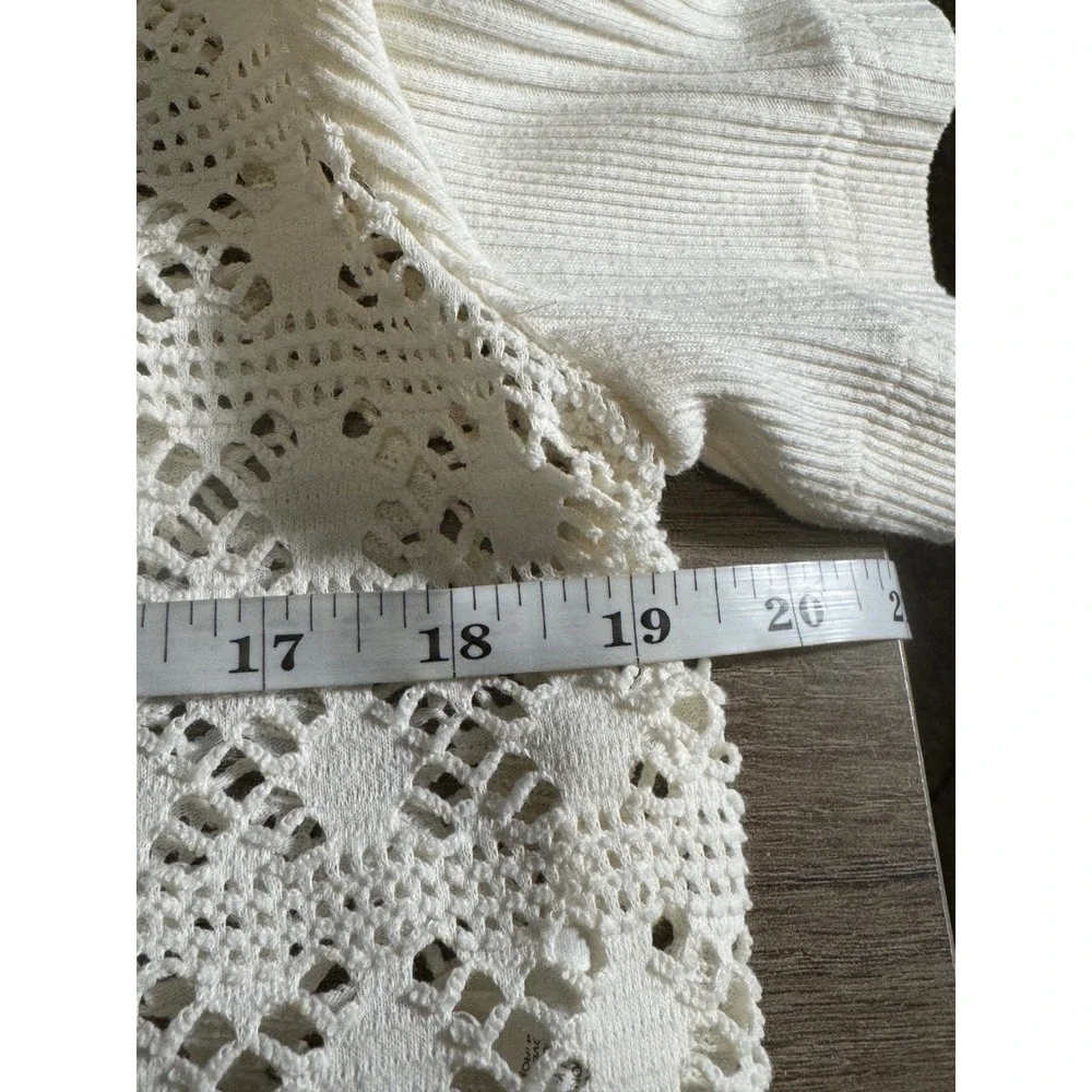 Kathie Lee Collection Cream Crochet Knit Short Sleeve Cardigan‎ Vintage Sz 10